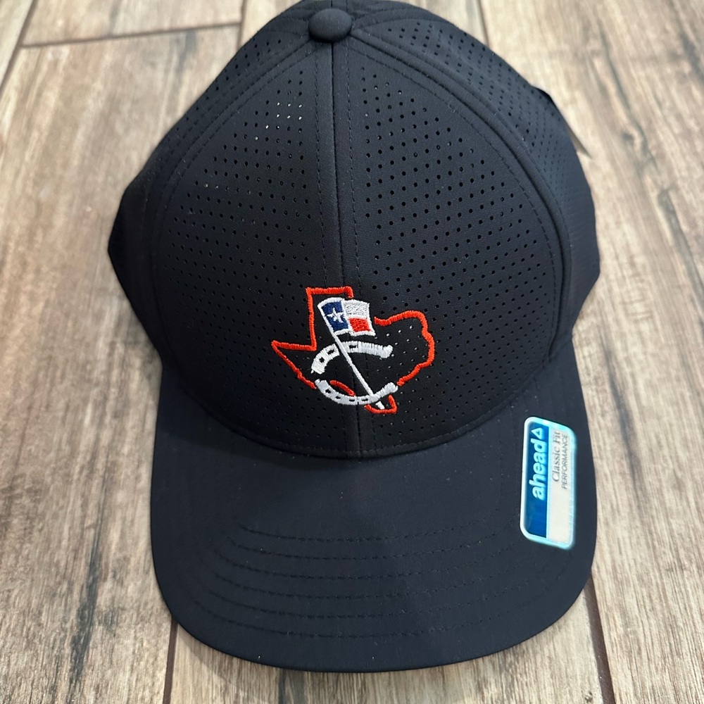 NWT Ahead Black Perforated Cap with Texas Embroidery